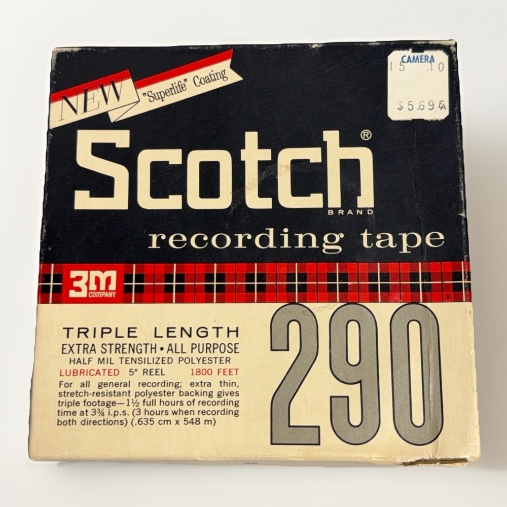 Scotch 3M 290 Magnetic Tape 1/4" 1800 Ft 5" Reel Triple Length Tensilized RTR